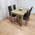 Dining Table and 4 Chairs Set - Rustic Effect Wood Dining Table With 4 Black Chairs Dining Room Furniture