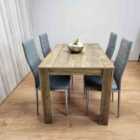 Rustic Effect Wood Dining Table Set with 4 Grey Faux Leather Chairs Modern Dining Room Furniture