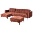 Beliani Right Hand Velvet Corner Sofa Bed With Ottoman Red Alnes