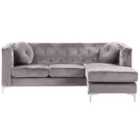 Beliani Left Hand Velvet Corner Sofa Grey Flen