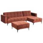Beliani Left Hand Velvet Corner Sofa Bed With Ottoman Red Alnes