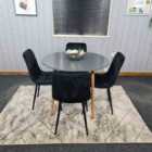 Kosy Koala Dining Table and 4 Chairs Grey Round Wood Table 4 Black Velvet Chairs Dining Room Furniture
