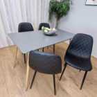 Modern Rectangle Dark Grey Dining Table Set With 4 Black Chairs Dining Room Furniture