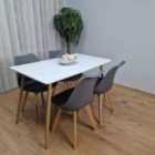 Modern Rectangle White Dining Table Set With 4 Grey Plastic Chairs Dining Room Furniture