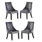 Life Interiors Set Of 4 Windsor Knocker Back Dining Chairs Velvet For Dining Room Kitchen Restaurant Office, Dark Grey