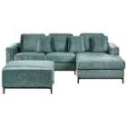 Beliani Left Hand Corner Velvet Sofa With Ottoman Teal Oslo