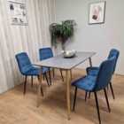 Kosy Koala Wooden Dining Table Set for 4 Grey Wooden Table and 4 Blue Velvet Chairs