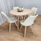 Dining Table and 4 Chairs Round Wood Effect 4 Cream Plastic Chairs Dining Set