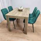 Rustic Effect Wood Dining Table Set with 4 Grey Velvet Chairs Modern Dining Room Furniture