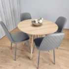 Kosy Koala Dining Table And 4 Chairs Round Wood Effect 4 Grey Leather Chairs Dining Set