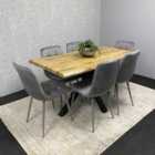 Kosy Koala Dining Furniture Set Of Brown Wood Table And 6 Luxurious Grey Velvet Chairs