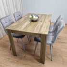 Kosy Koala Dining Table and 4 Chairs Rustic Effect Wood Table With Grey Velvet Chairs Dining Room