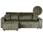 Beliani Right Hand Jumbo Cord Corner Sofa Bed Green Abacka