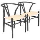 Nicholas Winter Beech Wooden Scandi Danish Style Dining Chairs - Black/Natural - Set of 2