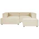Beliani Right Hand 2 Seater Modular Linen Corner Sofa With Ottoman Beige Aprica