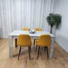 Wooden Rectangle Dining Table Set With 4 Mustard Gem Pattern Chairs - Dining Room Furniture