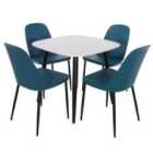 Core Products Aspen White Square Table & 4 Blue Duo Chair Dining Set