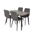Core Products Aspen Grey Oak Rect Table & 4 Grey Fabric Chair Dining Set