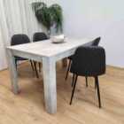 Stone Grey Effect Wood Dining Table Set with 4 Black Gem Pattern Chairs Dining Room Furniture