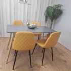 Modern Rectangle Dark Grey Dining Table Set With 4 Mustard Chairs Dining Room Furniture