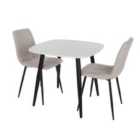 Core Products Aspen White Square Table & 2 Natural Fabric Chair Dining Set