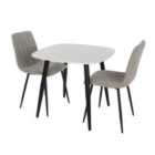 Core Products Aspen White Square Table & 2 Lt Grey Fabric Chair Dining Set