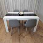 Dining Table Set White And Black Table With 4 Grey Gem Pattern Chairs Dining Room Furniture