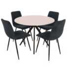 Core Products Aspen White Round Table & 4 Blue Fabric Chair Dining Set