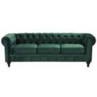 Beliani 3 Seater Velvet Fabric Sofa Green Chesterfield