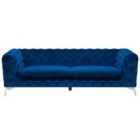 Beliani 3 Seater Velvet Fabric Sofa Cobalt Blue Sotra