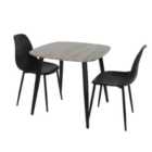 Core Products Aspen Grey Oak Square Table & 2 Black Curve Chair Dining Set
