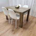 Rustic Effect Wooden Dining Table Set with 4 white Gem Pattern Chairs Dining Room Furniture