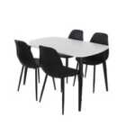 Core Products Aspen White Rect Table & 4 Black Curve Chair Dining Set