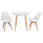 Life Interiors Halo Lorenzo Dining Set - A White Round Wooden Dining Table And Set Of 2 Plastic Dining Chairs With Padded Cushions - White