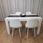 Dining Table Set White And Black Table With 4 White Gem Pattern Chairs Dining Room Furniture