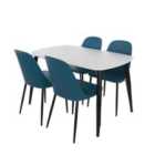 Core Products Aspen White Rect Table & 4 Blue Duo Chair Dining Set