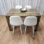 Rustic Effect Wooden Dining Table Set with 4 white Gem Pattern Chairs Dining Room Furniture
