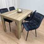 Dining Table and 4 Chairs - Rustic Effect Dining Table Set With 4 Black Velvet Chairs Dining Room Furniture