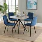 Core Products Aspen Grey Oak Round Table & 4 Blue Fabric Chair Dining Set