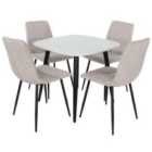 Core Products Aspen White Square Table & 4 Natural Fabric Chair Dining Set