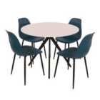 Core Products Aspen White Round Table & 4 Blue Curve Chair Dining Set