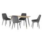 Seconique Hamilton & Avery Medium Dining Set (x4 Chairs) - Medium Oak Effect/Grey Velvet