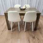 Rustic Effect Wooden Dining Table and 4 Cream Gem Pattern Chairs - Dining Furniture Set