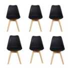 Life Interiors Set Of 6 Lorenzo Plastic Dining Chairs With Faux Leather Padded Cushions For Lounge Office Dining Room Kitchen, Black