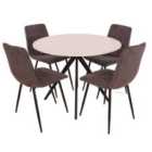 Core Products Aspen White Round Table & 4 Grey Fabric Chair Dining Set
