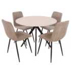 Core Products Aspen White Round Table & 4 Lt Grey Fabric Chair Dining Set
