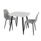 Core Products Aspen White Square Table & 2 Grey Curve Chair Dining Set
