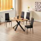Kosy Koala Wooden Dining Table With X-shaped Iron Legs And 4 Black Metal Chairs Modern Dining Set (140X80X75Cm)