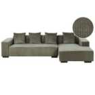 Beliani Left Hand Jumbo Cord Corner Sofa Green Lungo