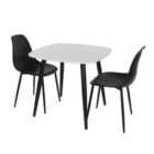 Core Products Aspen White Square Table & 2 Black Curve Chair Dining Set